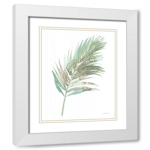 Boho Tropical Leaf III Green White Modern Wood Framed Art Print with Double Matting by Nai, Danhui