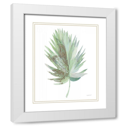 Boho Tropical Leaf IV Green White Modern Wood Framed Art Print with Double Matting by Nai, Danhui