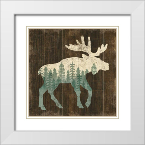Simple Living Moose Silhouette White Modern Wood Framed Art Print with Double Matting by Mullan, Michael