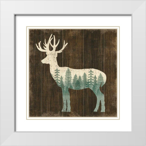 Simple Living Deer Silhouette White Modern Wood Framed Art Print with Double Matting by Mullan, Michael
