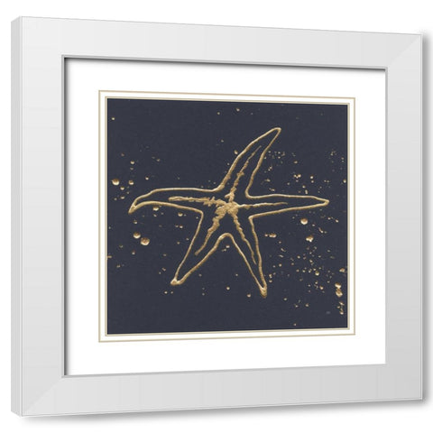 Gold Starfish I White Modern Wood Framed Art Print with Double Matting by Paschke, Chris