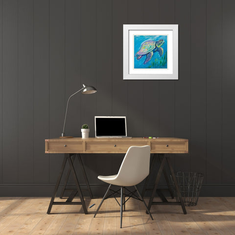Sea Turtle Swim White Modern Wood Framed Art Print with Double Matting by Vertentes, Jeanette