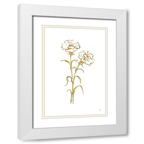 Gold Line Carnation II White Modern Wood Framed Art Print with Double Matting by Paschke, Chris