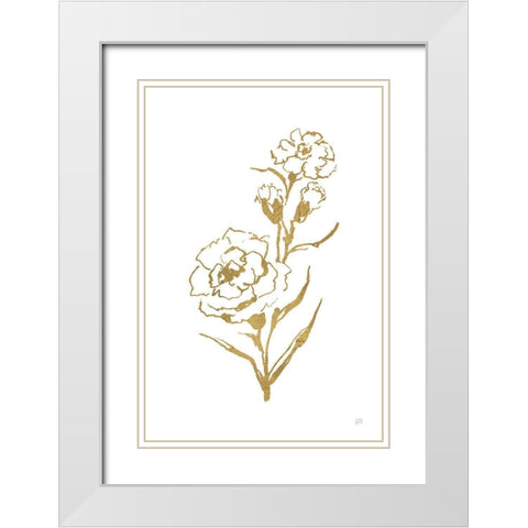 Gold Line Carnation III White Modern Wood Framed Art Print with Double Matting by Paschke, Chris
