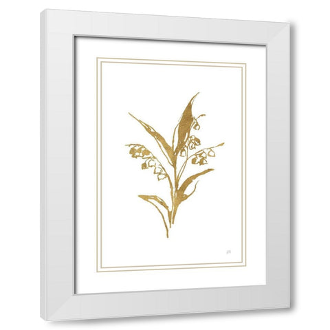 Gold Line Lily of the Valley I White Modern Wood Framed Art Print with Double Matting by Paschke, Chris