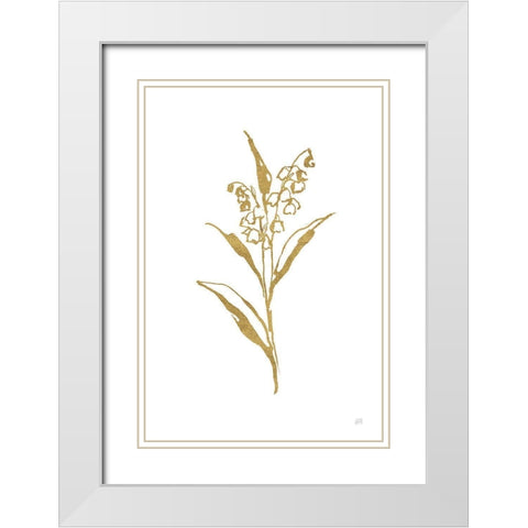 Gold Line Lily of the Valley II White Modern Wood Framed Art Print with Double Matting by Paschke, Chris