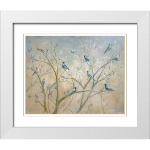 Spring Gathering White Modern Wood Framed Art Print with Double Matting by Nai, Danhui