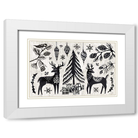 Woodcut Christmas I White Modern Wood Framed Art Print with Double Matting by Brissonnet, Daphne