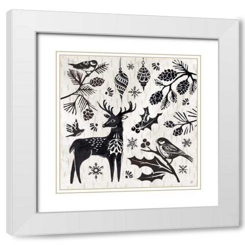 Woodcut Christmas III White Modern Wood Framed Art Print with Double Matting by Brissonnet, Daphne