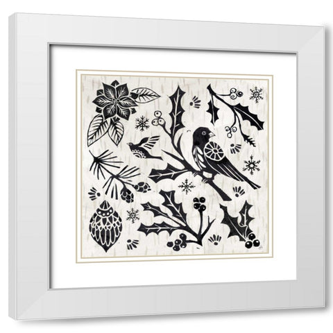 Woodcut Christmas IV White Modern Wood Framed Art Print with Double Matting by Brissonnet, Daphne