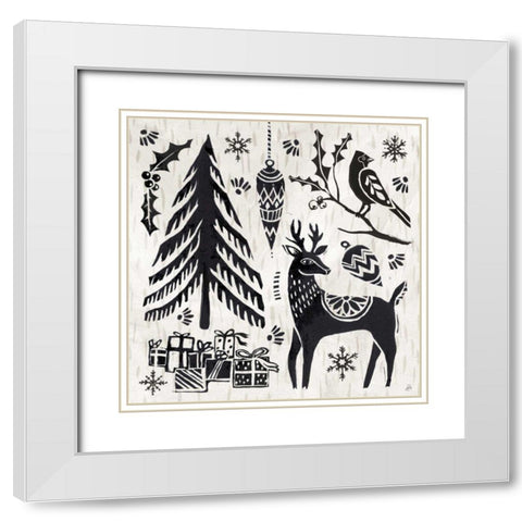 Woodcut Christmas V White Modern Wood Framed Art Print with Double Matting by Brissonnet, Daphne