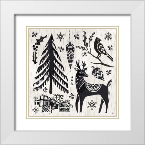 Woodcut Christmas V White Modern Wood Framed Art Print with Double Matting by Brissonnet, Daphne