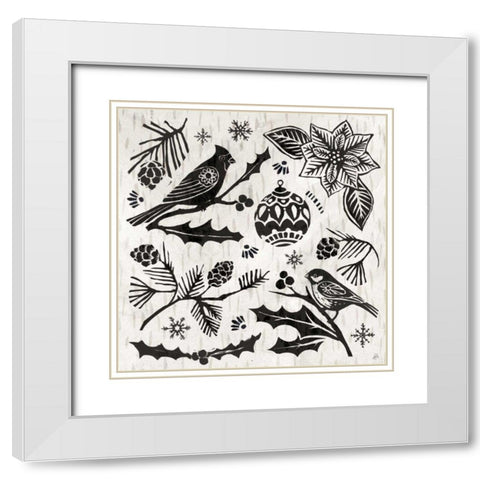 Woodcut Christmas VI White Modern Wood Framed Art Print with Double Matting by Brissonnet, Daphne