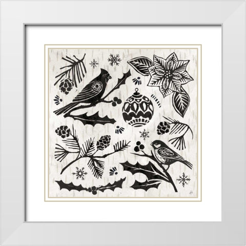 Woodcut Christmas VI White Modern Wood Framed Art Print with Double Matting by Brissonnet, Daphne