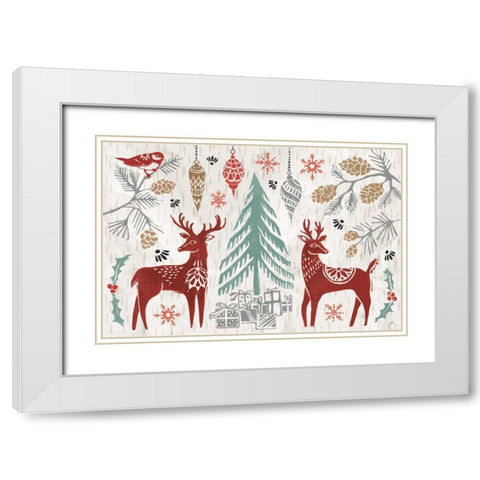 Woodcut Christmas I Color White Modern Wood Framed Art Print with Double Matting by Brissonnet, Daphne