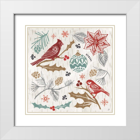 Woodcut Christmas VI Color White Modern Wood Framed Art Print with Double Matting by Brissonnet, Daphne