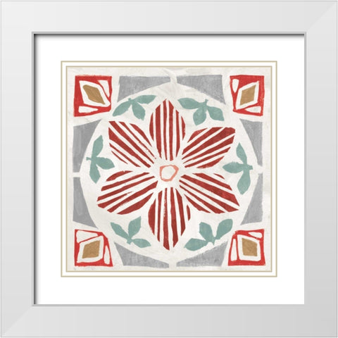 Woodcut Christmas IX Color White Modern Wood Framed Art Print with Double Matting by Brissonnet, Daphne