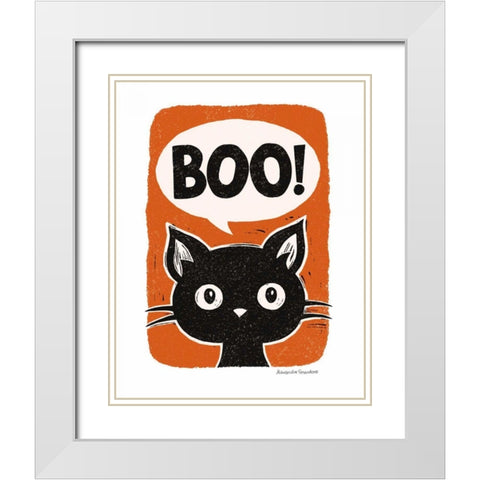 Boo Cat White Modern Wood Framed Art Print with Double Matting by Snowdon, Alexandra