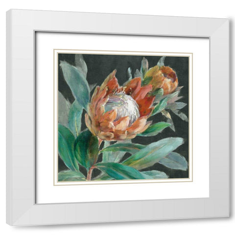 Deep Tropical Protea Crop White Modern Wood Framed Art Print with Double Matting by Nai, Danhui