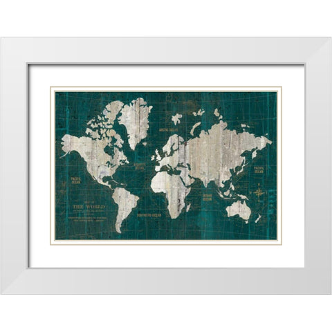 Old World Map Teal White Modern Wood Framed Art Print with Double Matting by Wild Apple Portfolio
