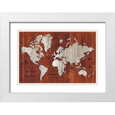 Old World Map Rust White Modern Wood Framed Art Print with Double Matting by Wild Apple Portfolio