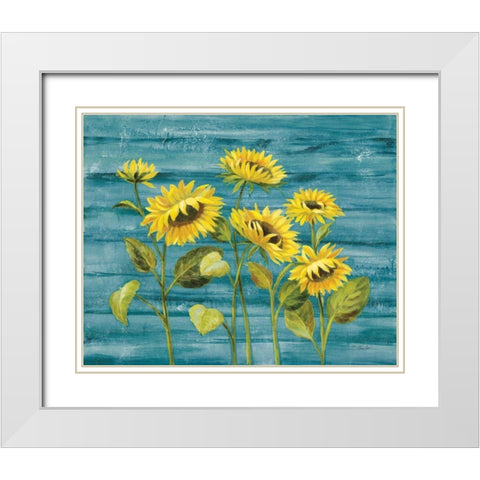 Cottage Sunflowers Teal White Modern Wood Framed Art Print with Double Matting by Vassileva, Silvia