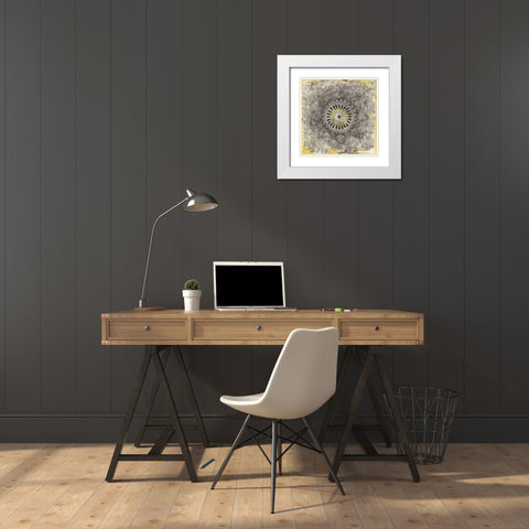 Gray Concentric Mandala White Modern Wood Framed Art Print with Double Matting by Nai, Danhui