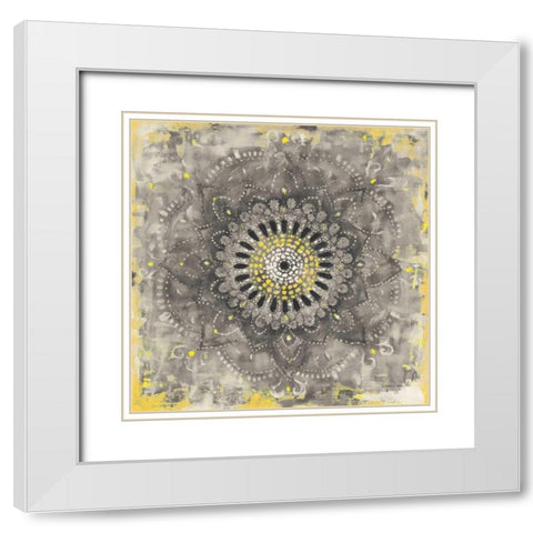 Gray Concentric Mandala White Modern Wood Framed Art Print with Double Matting by Nai, Danhui