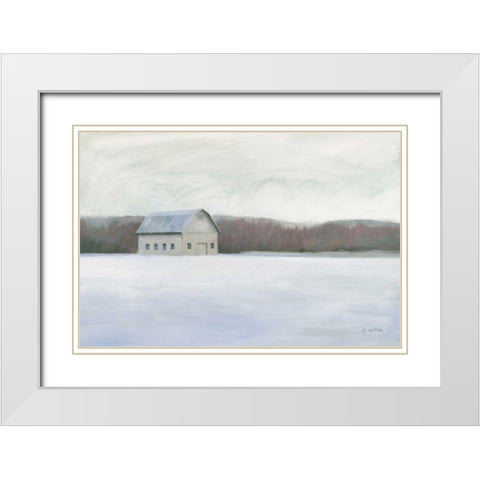 Winter Barn White Modern Wood Framed Art Print with Double Matting by Wiens, James