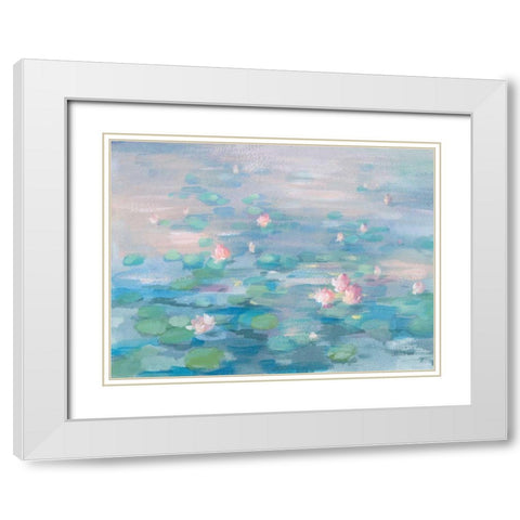 Sunrise Waterlilies White Modern Wood Framed Art Print with Double Matting by Nai, Danhui