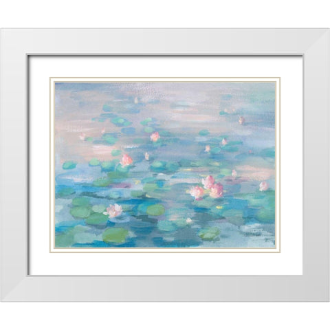 Sunrise Waterlilies White Modern Wood Framed Art Print with Double Matting by Nai, Danhui