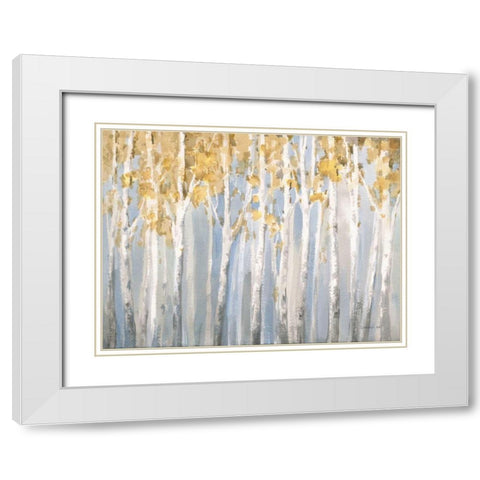 Golden Birches White Modern Wood Framed Art Print with Double Matting by Nai, Danhui