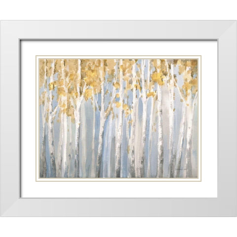 Golden Birches White Modern Wood Framed Art Print with Double Matting by Nai, Danhui