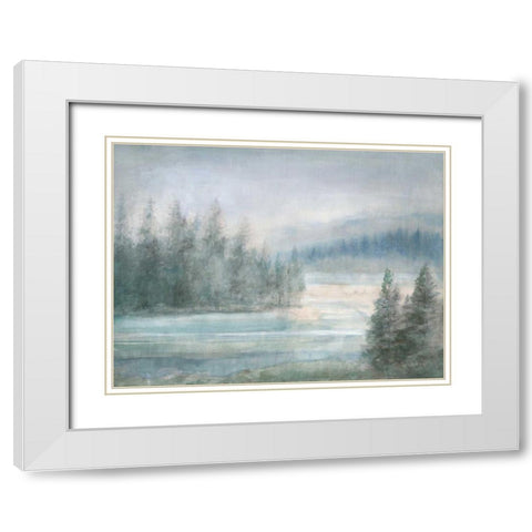 Morning on the Lake White Modern Wood Framed Art Print with Double Matting by Nai, Danhui
