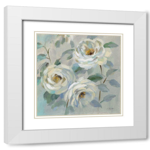 Blue Gray Floral White Modern Wood Framed Art Print with Double Matting by Vassileva, Silvia