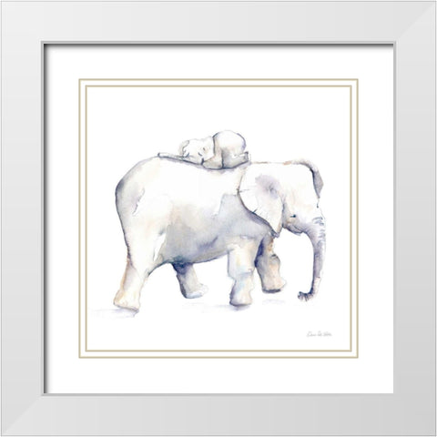 Baby Elephant Love III White Modern Wood Framed Art Print with Double Matting by Valle, Aimee Del