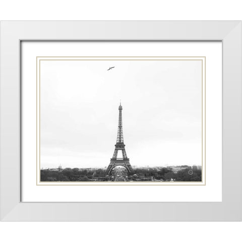 A Birds View of Paris White Modern Wood Framed Art Print with Double Matting by Larson, Nathan