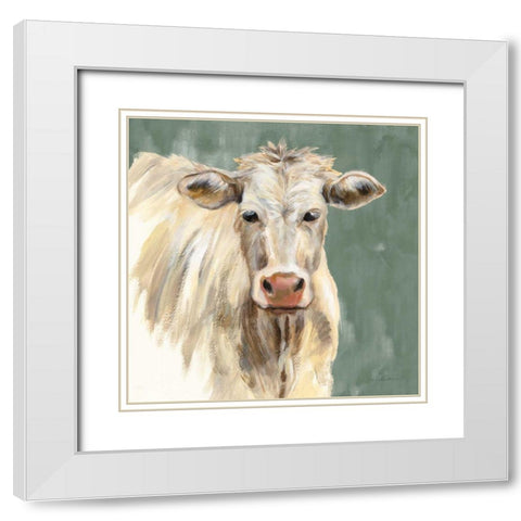 White Cow on Sage White Modern Wood Framed Art Print with Double Matting by Vassileva, Silvia