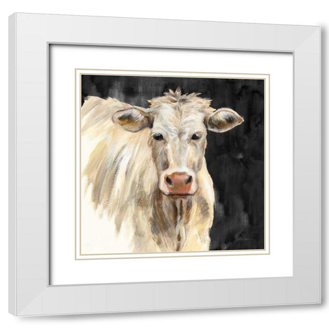 White Cow on Black White Modern Wood Framed Art Print with Double Matting by Vassileva, Silvia