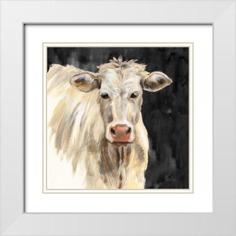 White Cow on Black White Modern Wood Framed Art Print with Double Matting by Vassileva, Silvia
