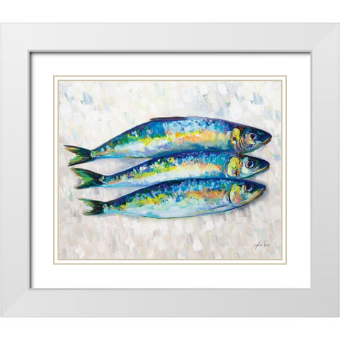 Fish Trio White Modern Wood Framed Art Print with Double Matting by Vertentes, Jeanette