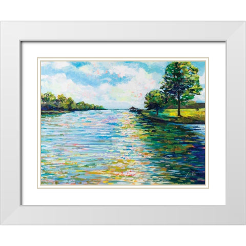 Lake View White Modern Wood Framed Art Print with Double Matting by Vertentes, Jeanette