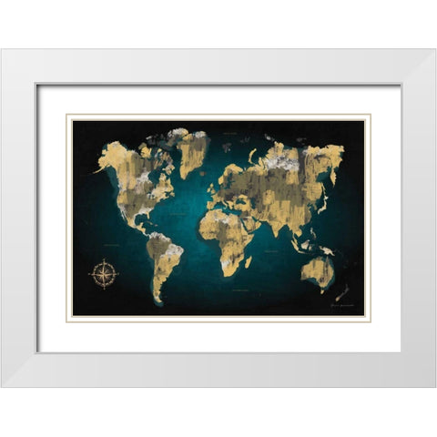 Sketched World Map White Modern Wood Framed Art Print with Double Matting by Escalante, Omar