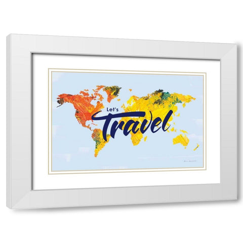 Lets Travel World Map White Modern Wood Framed Art Print with Double Matting by Escalante, Omar