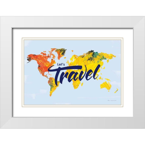 Lets Travel World Map White Modern Wood Framed Art Print with Double Matting by Escalante, Omar