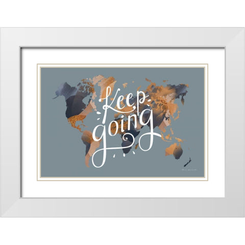 Keep Going World Map White Modern Wood Framed Art Print with Double Matting by Escalante, Omar