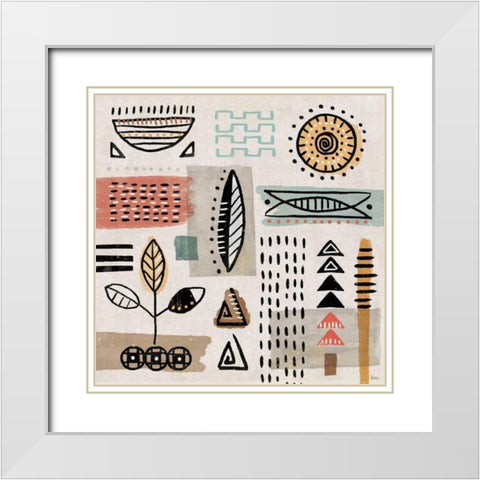 Tribal Tones II White Modern Wood Framed Art Print with Double Matting by Charron, Veronique