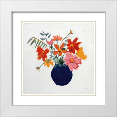 Simplicity Bouquet II Leaves White Modern Wood Framed Art Print with Double Matting by Munger, Pamela