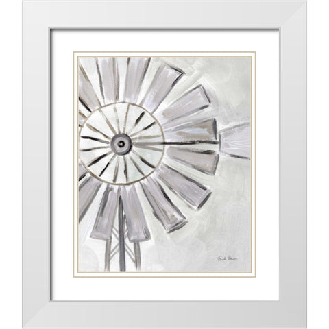 Farmhouse Windmill White Modern Wood Framed Art Print with Double Matting by Zaman, Farida