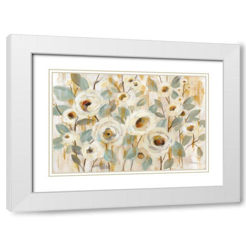 White Gold and Sage Floral White Modern Wood Framed Art Print with Double Matting by Vassileva, Silvia